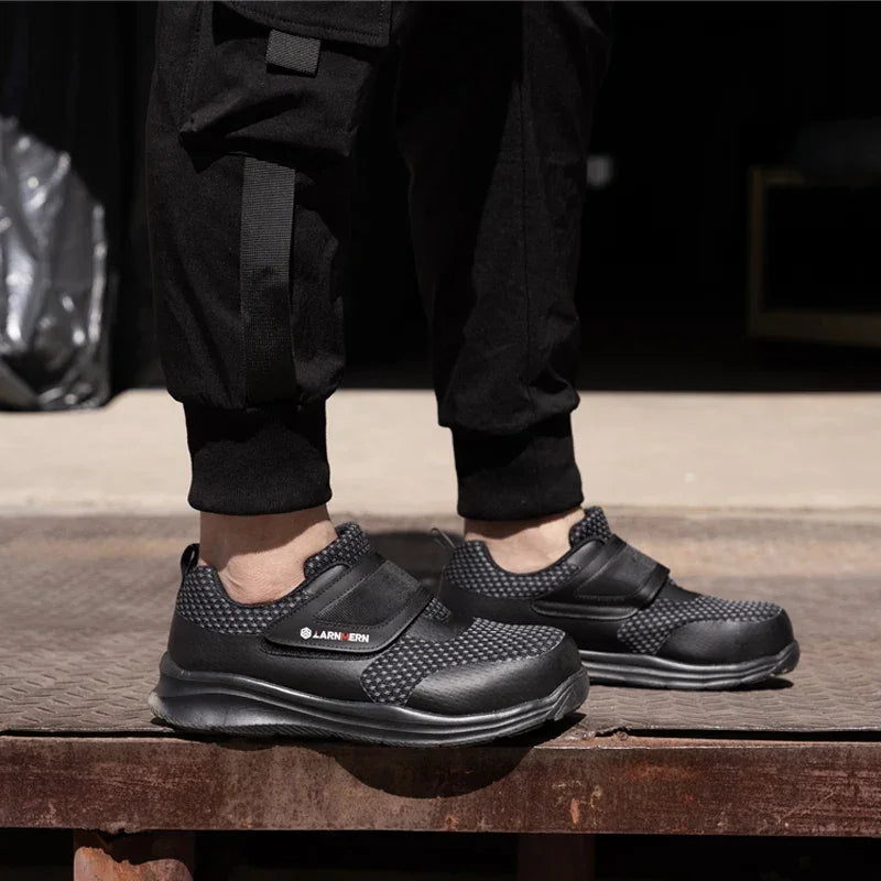 LARNMERN Men's Safety Shoes Steel Toe Construction Protective Footwear Lightweight 3D Shockproof Work Sneaker Shoes Size 42