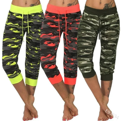 Women's Pants Sports 2025 New Casual Fashion Casual Fit Yoga Camo Print Drawstring Capris Breathable Comfortable Streetwear Pant