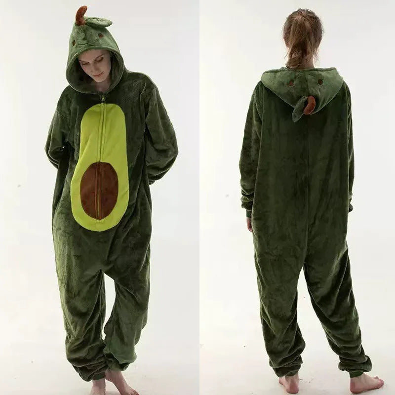 Cute Animal Pajamas for Men Women Winter Flannel Hooded Pajamas Crocodile Capybara Giraffe Cow