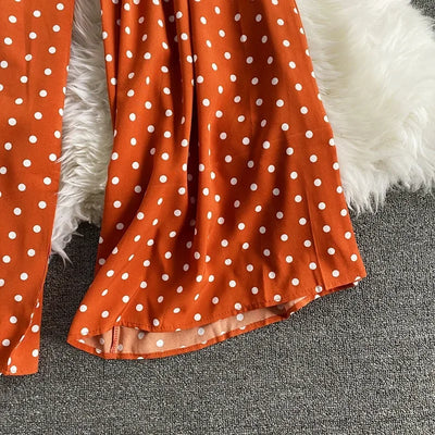 V Neck Sexy Dolman Sleeves Waist Slim Polka Dot Print Jumpsuit Women Wide Leg Trousers Jumpsuit