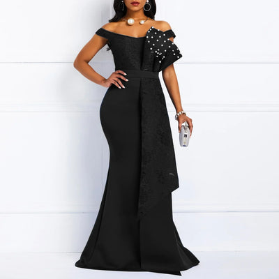2025 Luxury Dress Women Designers Beaded Off Shoulder Mermaid Skinny Prom Floor Length Evening Dinner Wedding Party Maxi Dress
