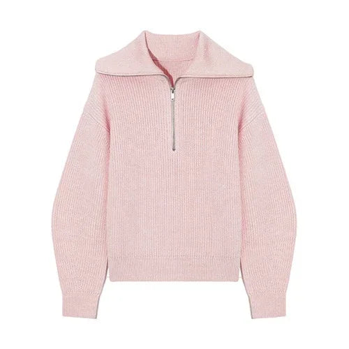 Oversize Fashion Women Sweaters 2025 Zip Thick Fall Loose Knit Jumper Turtleneck Turn-down Collar Casual Women's Striped Sweater