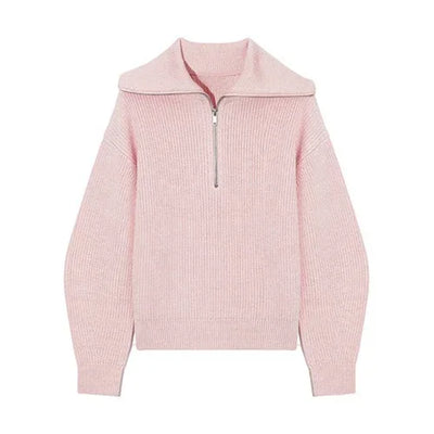 Oversize Fashion Women Sweaters 2025 Zip Thick Fall Loose Knit Jumper Turtleneck Turn-down Collar Casual Women's Striped Sweater