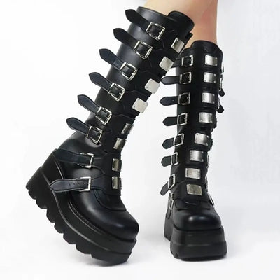 Women Knee High Boots 2025 New Halloween Cosplay Women Boots Gothic Platform Punk Black Sexy Motorcycles Boots Ladies High Heel