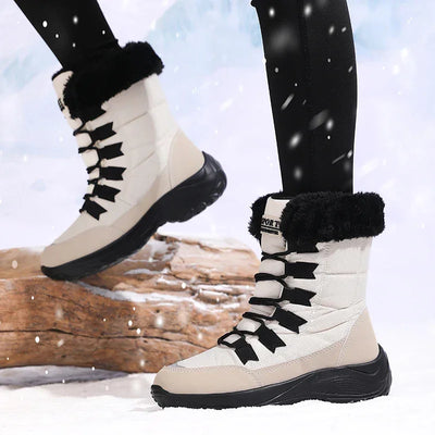 Winter Snow Boots Women Waterproof Suede Warm Plush Non-Slip Rubber Skiing Hiking Shoes Stylish Winter Essential Causal Shoes