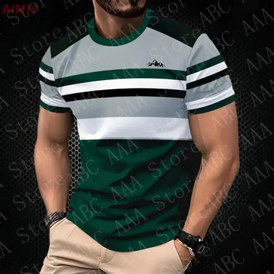 Men's Oversized T-shirt Summer Outdoor Casual Round Neck Short Sleeve Top Striped Printed Style OverSize Loose Men's Clothing