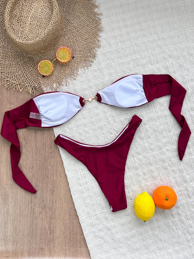 Fashion Off Shoulder Bikini Women Slipt Swimsuit 2025 Style Lady Biquini Swimwear Female Summer Vacation Bathing Suit Beachwear