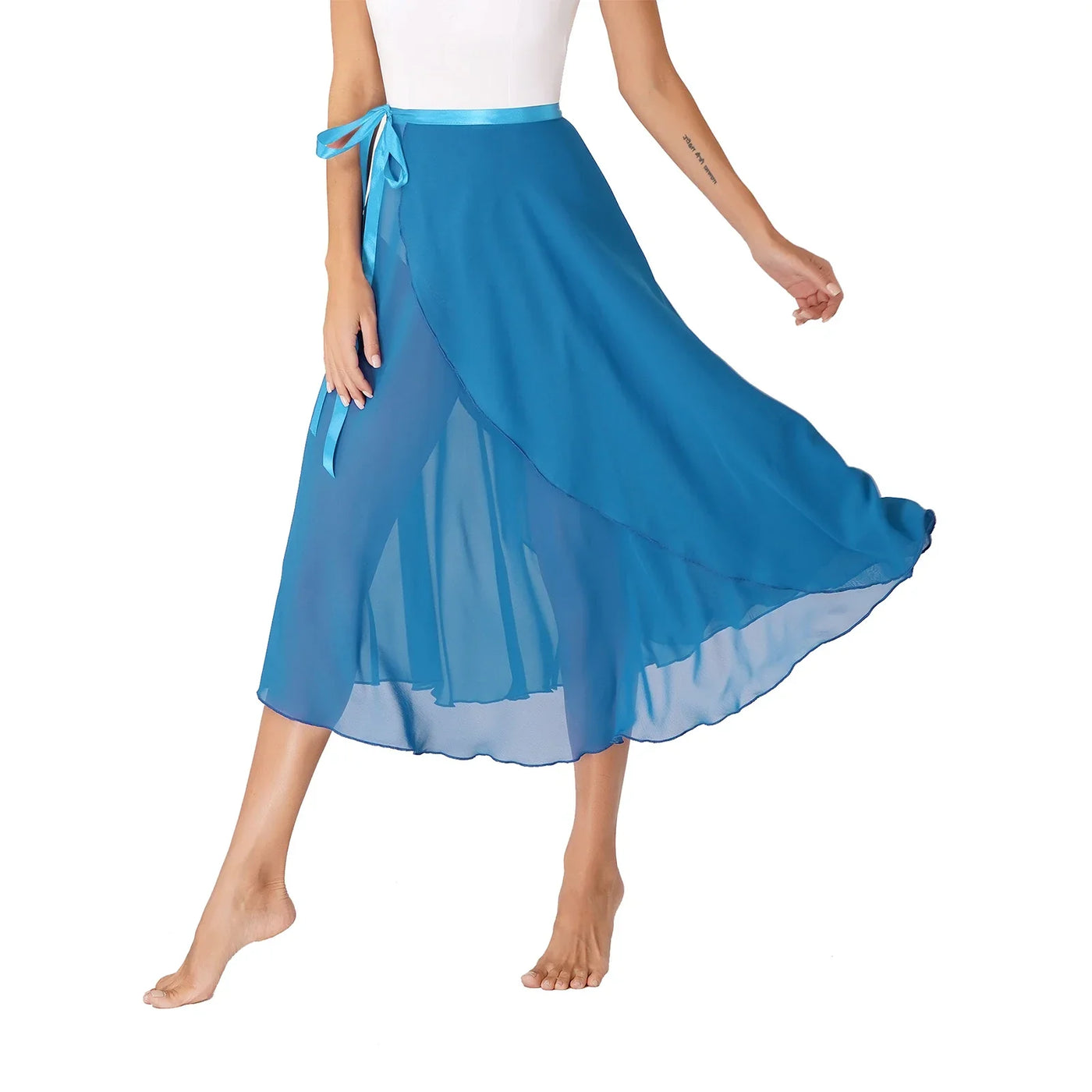 Womens Chiffon Lace-Up Flowy Skirt Ballet Modern Dance Training Costume Summer Solid Color High Waist Boho Midi Skirts Elegant