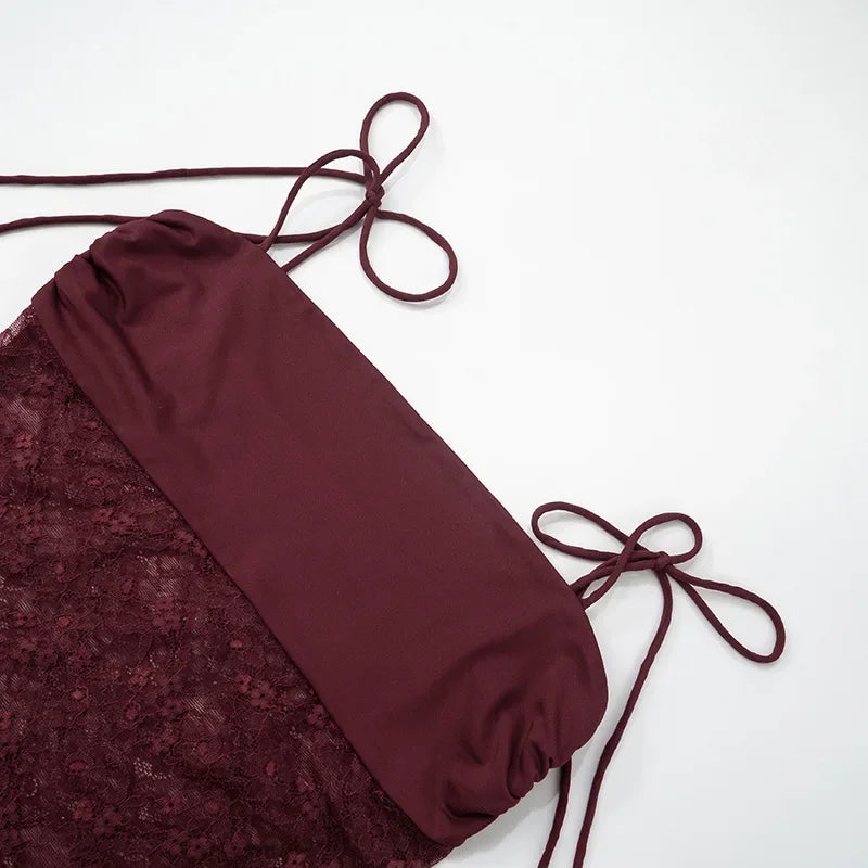 Lace-up Long Dresses For Women Evening Party Clothing Asymmetrical Lace Bodycon Vestidos De Mujer Sleeveless Robe Femme Été