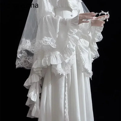 High Waist A-line Skirts for Women's 2025 Faldas Mujer De Moda Lolita Style Japanese Sweet Saia Patchwork Lace Big Swing Skirt