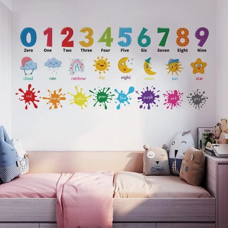 Home decor for living room bedroom early education number english color wall decal animal sticker