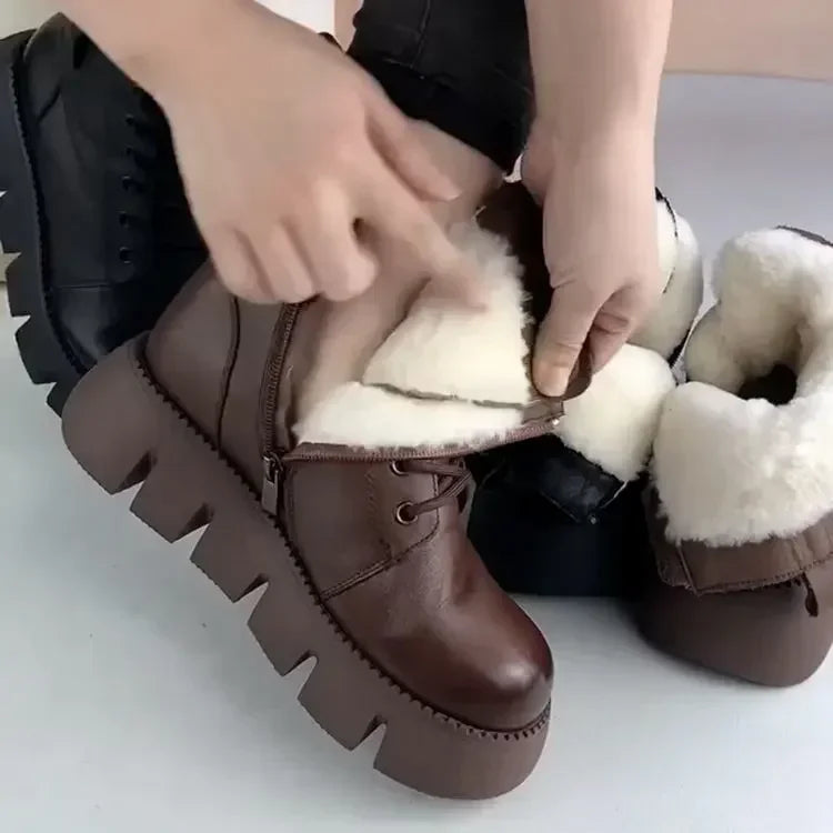 Snow Boots Womens Shoes 2025 New Boots Warm Wool Platform Shoes Thickened Cotton Shoes Cold Winter Round Toe Platform Boots