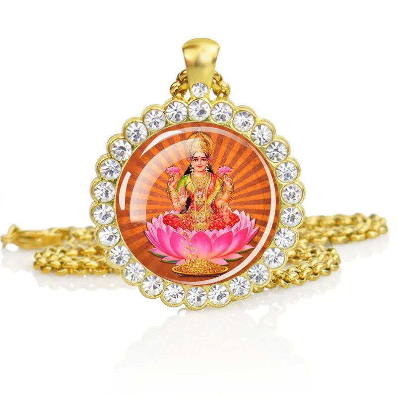 Hinduism Necklace Ganesha Goddess Kashmi Vishnu Rhinestone Pendant Shiva Amulet Charms Necklaces Women Indian Buddhism Jewelry