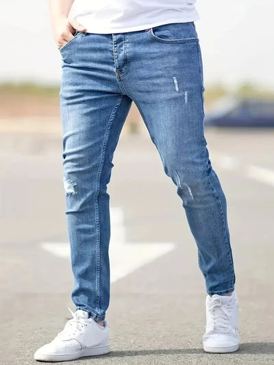 Men's Jeans Stretch Slim Fit Trousers Streetwear Classical Casual Pants Skinny Zipper Denim Designer Clothes Black Blue