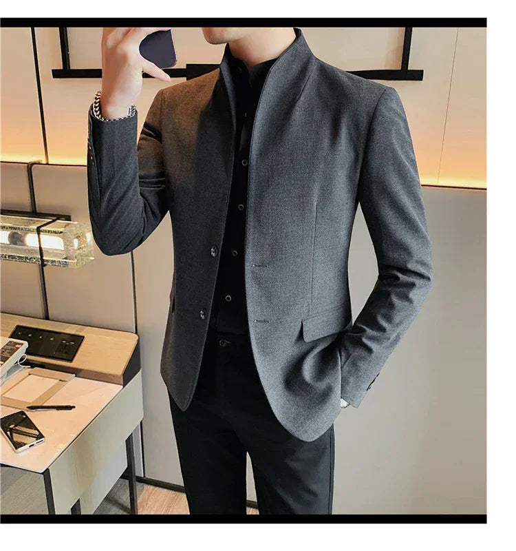 Blazer Hombre High Quality New Stand Collar Blazers For Men Single Breasted Slim Fit Formal Elegant Suit Jackets And Coats 4XL-M