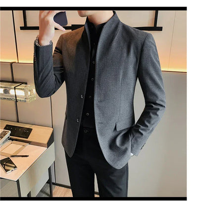Blazer Hombre High Quality New Stand Collar Blazers For Men Single Breasted Slim Fit Formal Elegant Suit Jackets And Coats 4XL-M