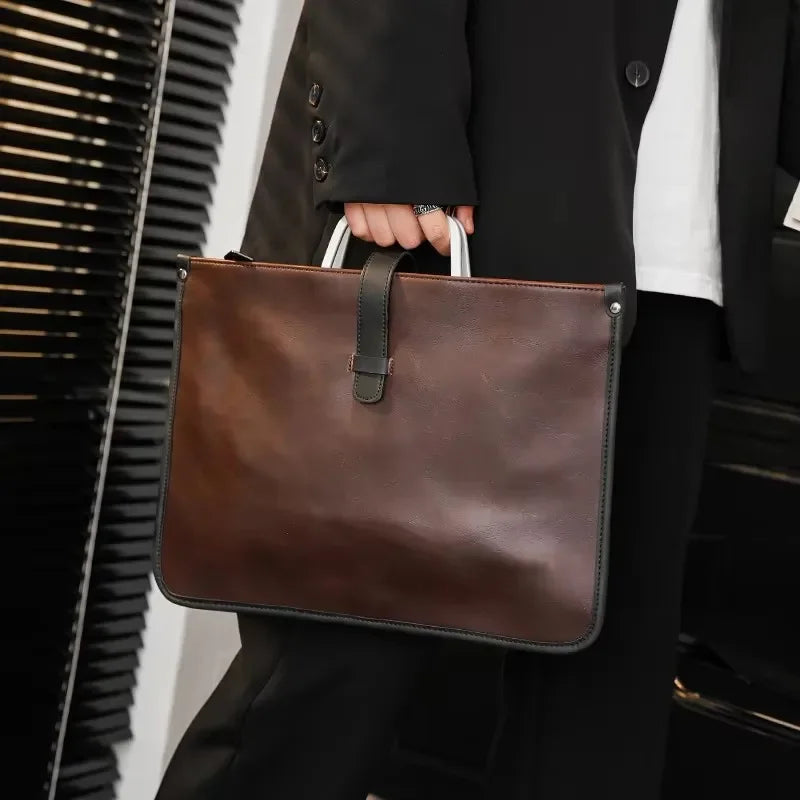 New Men's Bag Retro Leather Handbags Large Business Briefcase Famous Designer's Shoulder bag Luxury Brand File Bag For Cool Boys