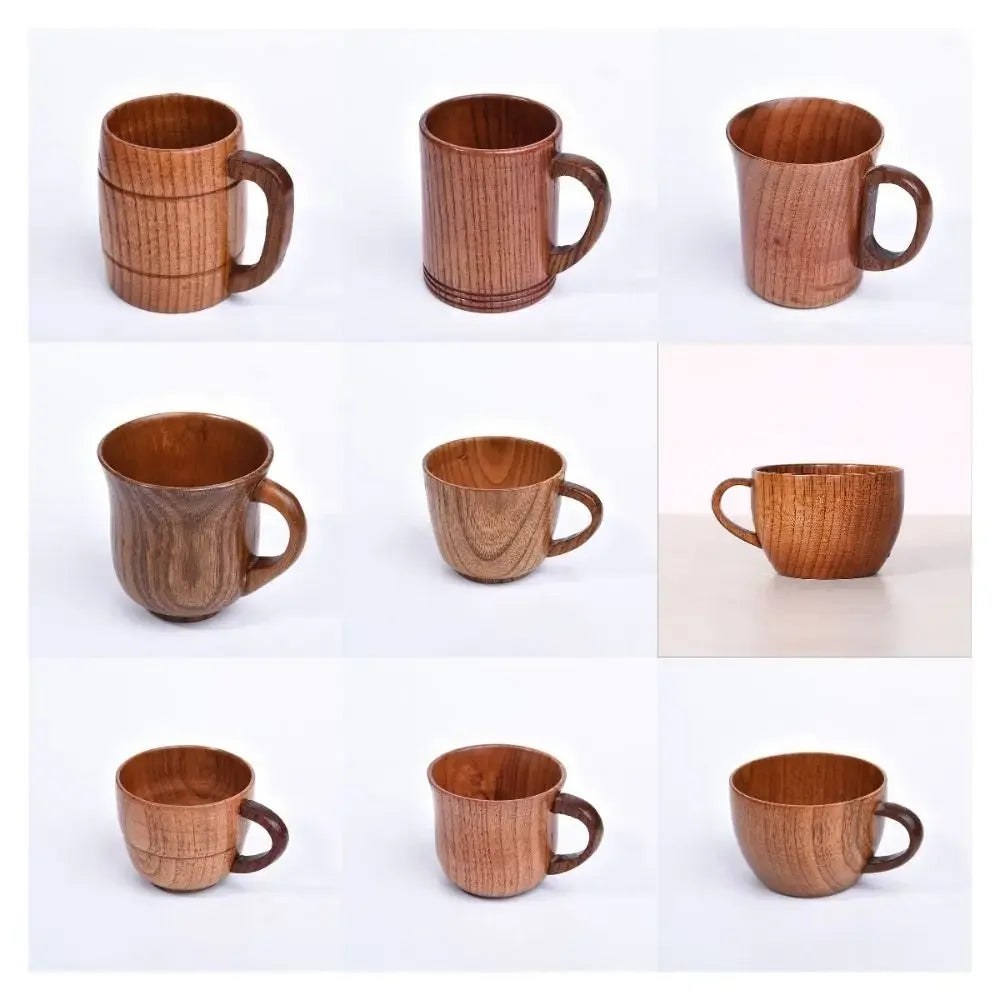 Drinkware Vintage Wooden Tea Cup Handmade Japanese Style Wood Coffee Mug with Handle Solid Wood Drinking Cup for Milk Hot Drinks