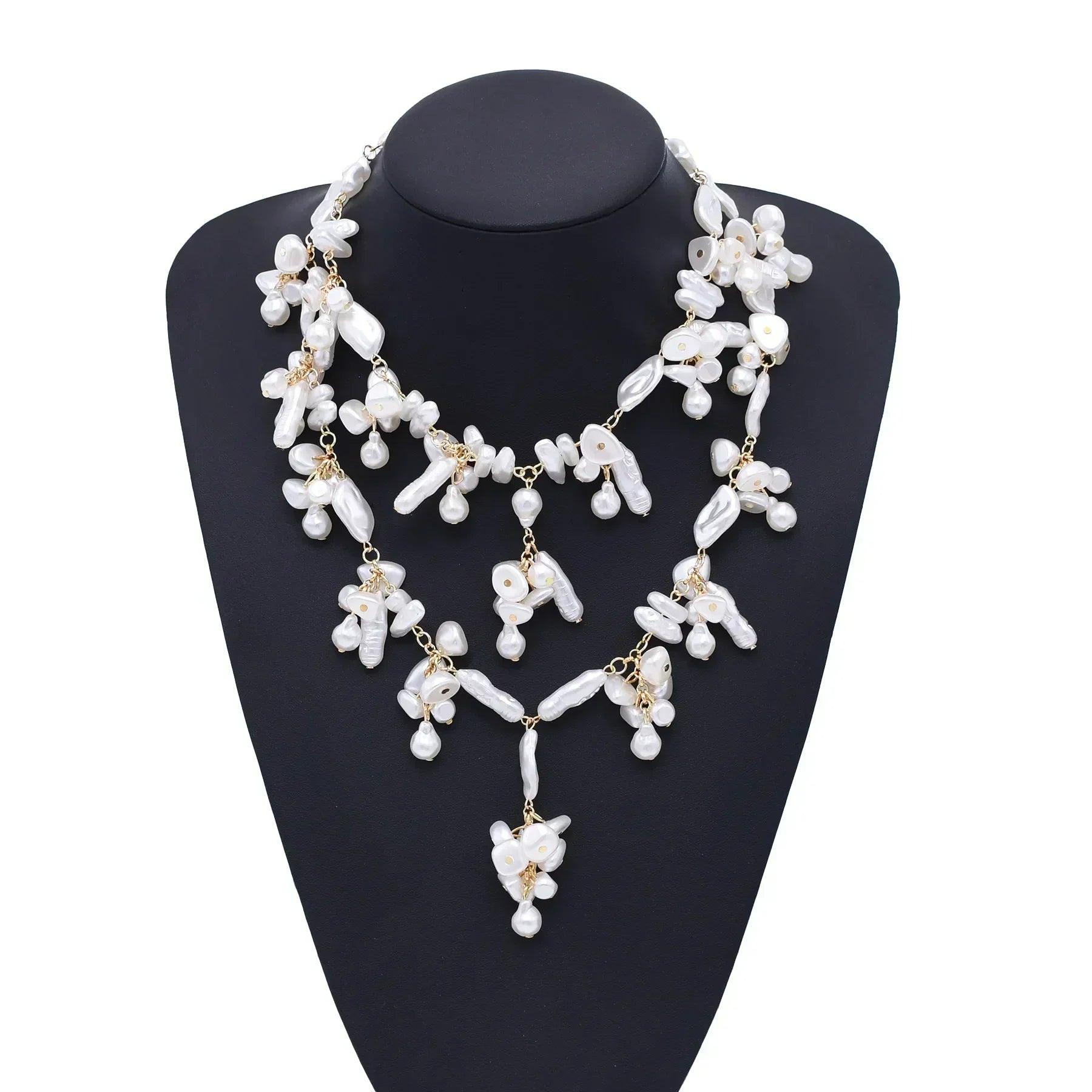 Luxury baroque irregularity pearl necklace double layered jewelry for women fashionable long chain dress female