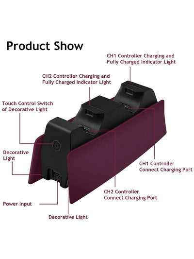Game Wireless Charging Station for PS5 with Dual Fast Charger Dock and LED Charging Indicators