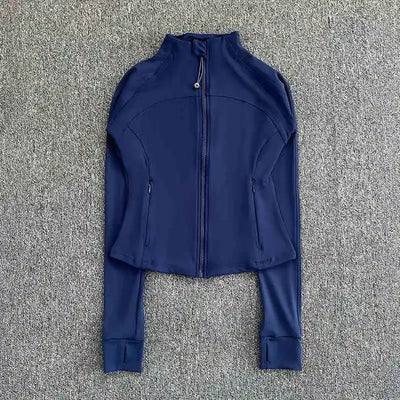 Women's high-end sports jacket for running, fitness, exercise, with stand-up collar, fashionable long sleeves, professional zipp