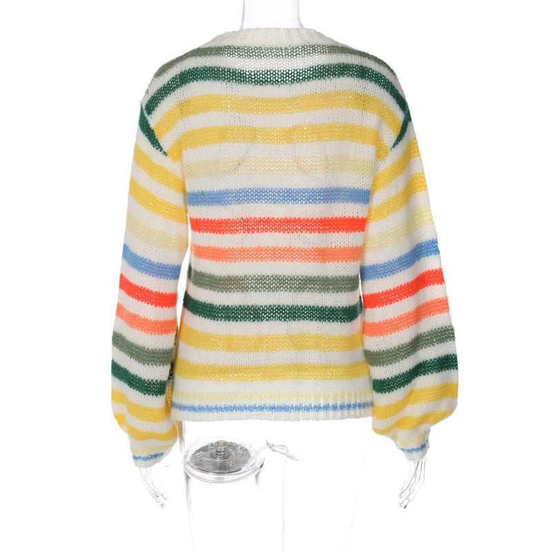 DGLUKE Striped Oversized Sweaters For Women Autumn Winter Knitted Wool Sweater And Jumpers Lantern Sleeve Pullover Sweatshirt