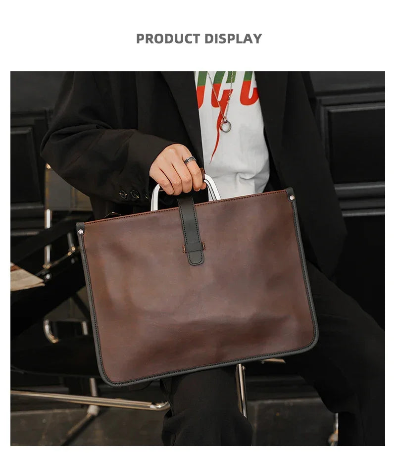 New Men's Bag Retro Leather Handbags Large Business Briefcase Famous Designer's Shoulder bag Luxury Brand File Bag For Cool Boys