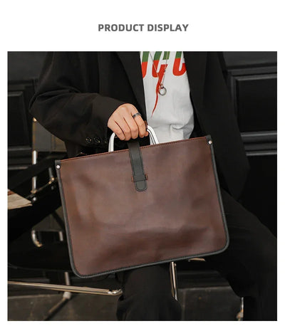New Men's Bag Retro Leather Handbags Large Business Briefcase Famous Designer's Shoulder bag Luxury Brand File Bag For Cool Boys
