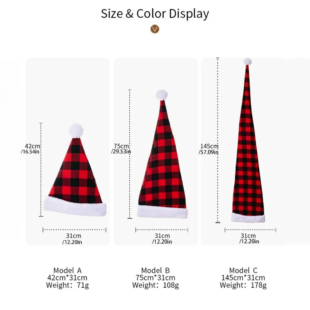 Fashion Merry Christmas Decoration Christmas Hat Santa Claus Plaid Santa Claus Hat Velvet Beanie Red Plush Hat Christmas Gift