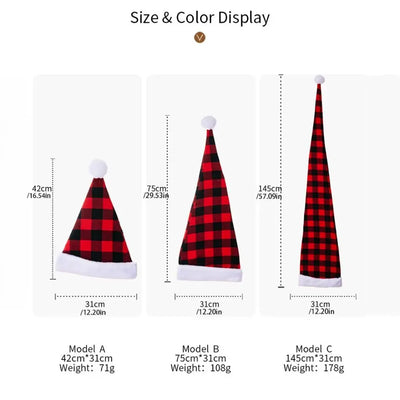 Fashion Merry Christmas Decoration Christmas Hat Santa Claus Plaid Santa Claus Hat Velvet Beanie Red Plush Hat Christmas Gift