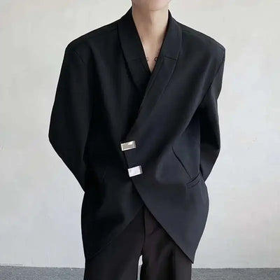 IEFB Metal Button Design Men's Blazers Shawl Collar Oblique Placket Design Casual Clothing Solid Color Male Suit Jackets 9W957