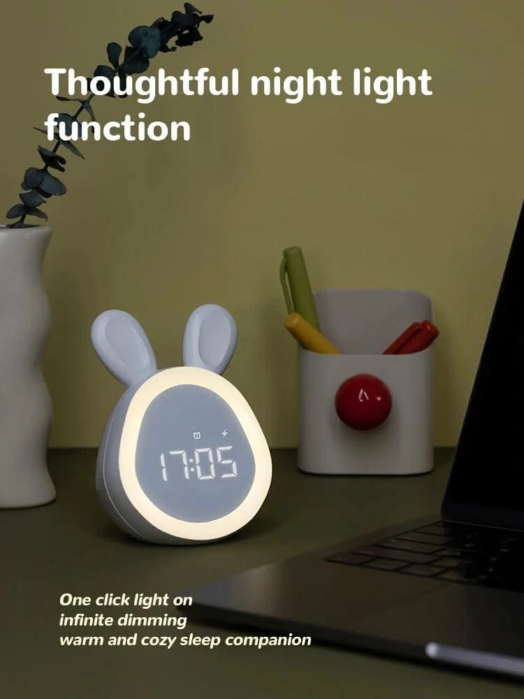 Kids Cute Rabbit Alarm Clock With Night Light Stepless Dimming Led Digital Alarm Clock For Boys Girls