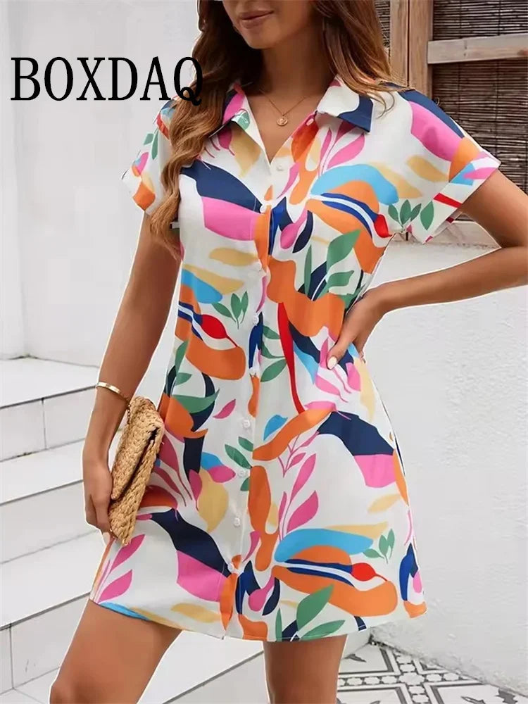 Women‘s Geometri Printed Short Sleeve Dresses