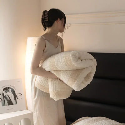 Teddy Fleece Blankets Stitch Winter Cozy Soft Blankets Multifunctional Farley Plush Blanket Cover Thermal Mat for Home Plaid 이불