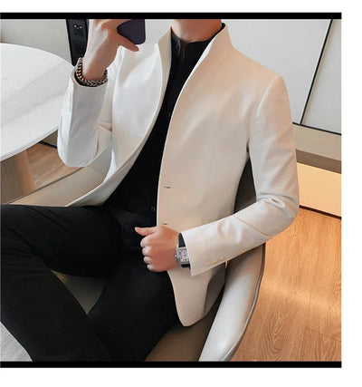 Blazer Hombre High Quality New Stand Collar Blazers For Men Single Breasted Slim Fit Formal Elegant Suit Jackets And Coats 4XL-M