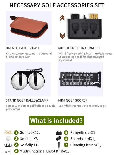 Caiton Golf Accessories Set with Hi-End Case, Golf Balls, Rangefinder, Golf Tees, Brush, Scorer,Golf Gifts for Men and Women