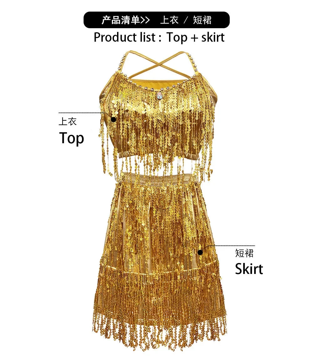 Women Latin Dance Dress Halter Crop Top