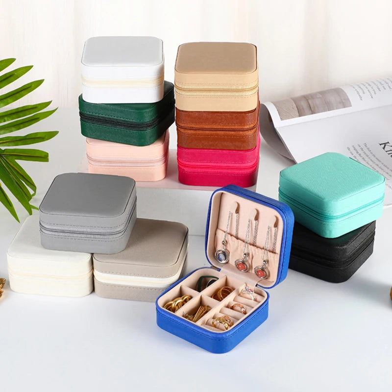Jewelry Organizer Portable Jewelry Box Display Travel Jewelry Case Boxes Button Leather Storage Zipper Jewelers Display