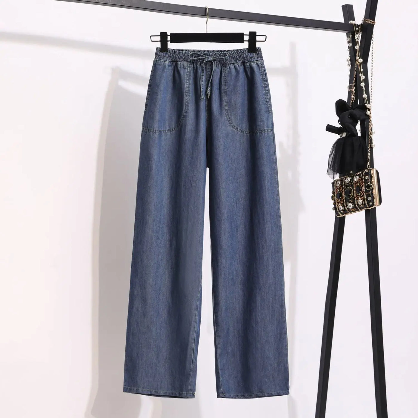 Women's Wide Leg Jeans Casual Straight Cut Spring Summer Autumn Thin Drapey Long Pants High Waist ket Detail Other Material