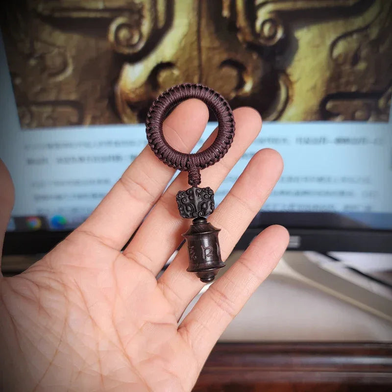 Handmade Original Tibetan Buddhism Ebony Keychain Handmade Retro Wooden Keychain