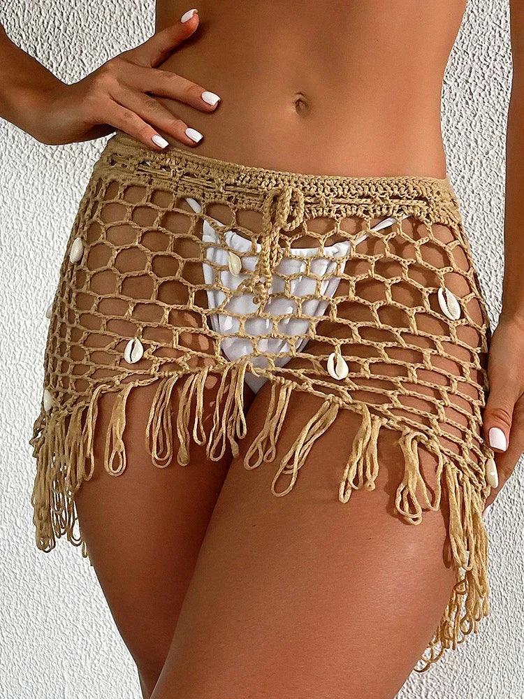 Stylish Style Handmade Crochet Cover Up Beach Skirt Women Beach Outing Vacation Hollow Out Skirt Seashells Cover Up Beach Skirt