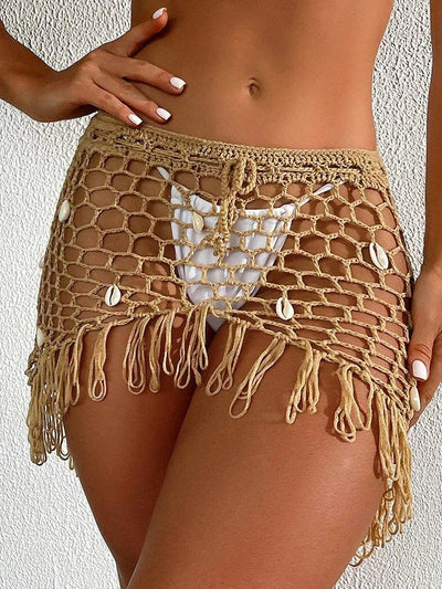 Stylish Style Handmade Crochet Cover Up Beach Skirt Women Beach Outing Vacation Hollow Out Skirt Seashells Cover Up Beach Skirt