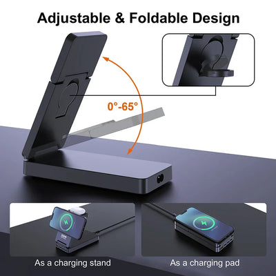 260W Magnetic Wireless Charging Station GaN USB TypeC Charger PPS PD Fast Charge For iPhone 16 15 IWatch AirPods Foldable Holder