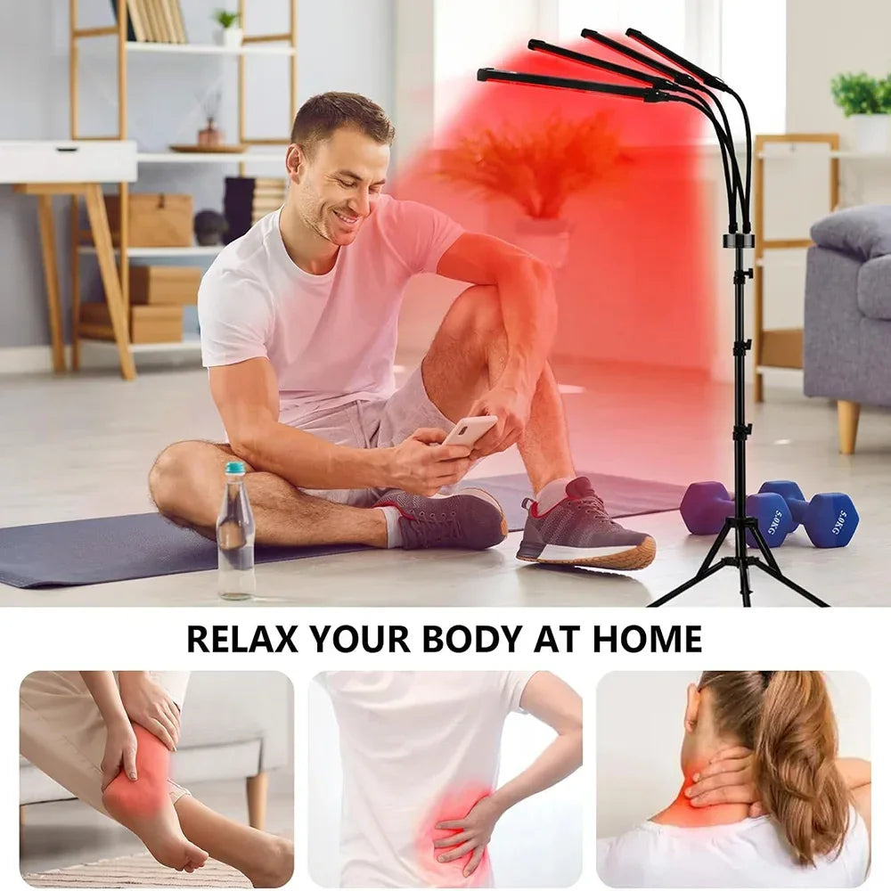 4 Head Red Light Therapy Lamp Infrared Light w/Timer Adjustable 660nm 850nm Near Infrared Light for Body Pain Relief Skin Care