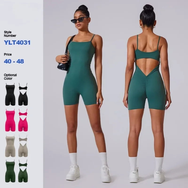Seamless Yoga Jumpsuit Sports Fitness Hip-lifting Beautiful Back Hollow V-waist Slim Workout Clothing Gym Tracksuit for Women