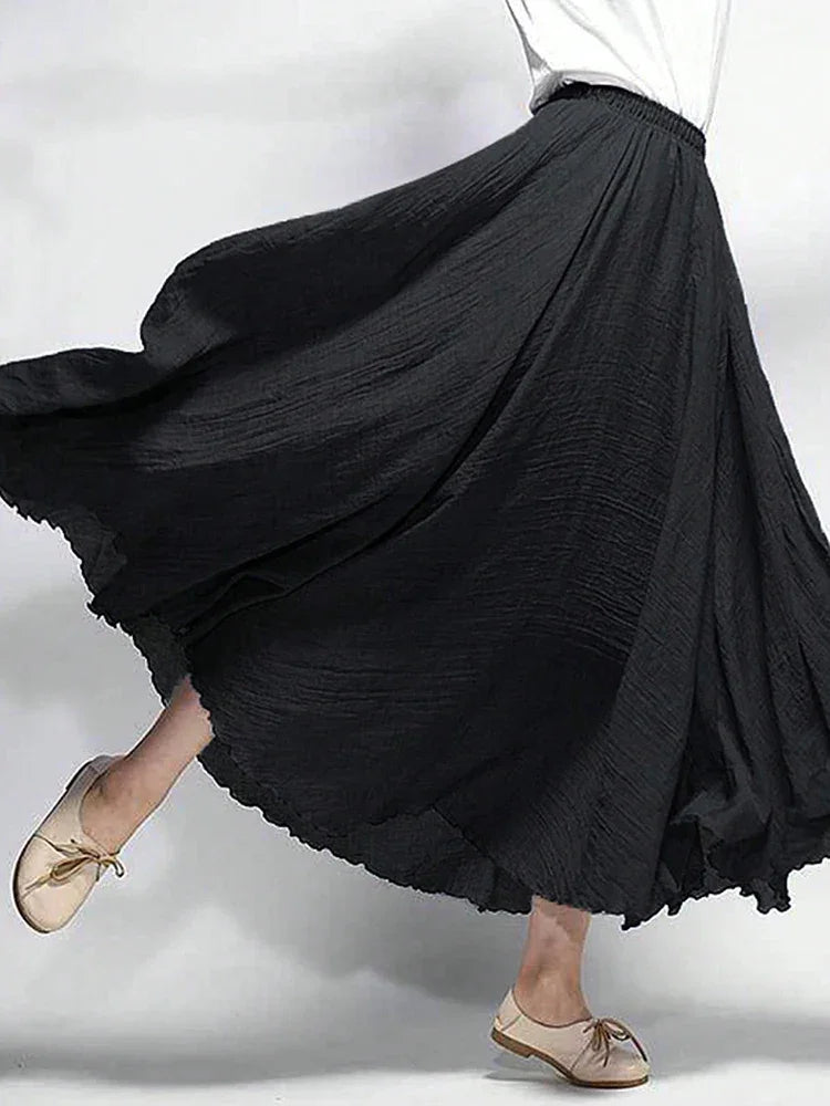 Classic A-line Pleated Skirts for Women High Elastic Waist Solid Black Summer Thin Long Skirt Woman Clothing Women's Skirts