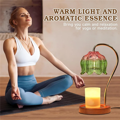 B84B-Cute Candle Warmer Lamp With Timer& Dimmable Function, House Warming Gift For New Homes, Lotus Wax Melt Lamp US Plug
