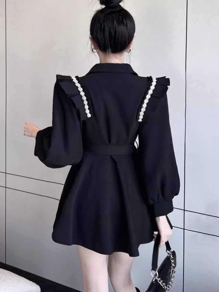 Autumn Elegant Blazer Dress for Women Female Double Breasted Solid A-line Evening Dresses Long Sleeve Female Casual Clothes 2024