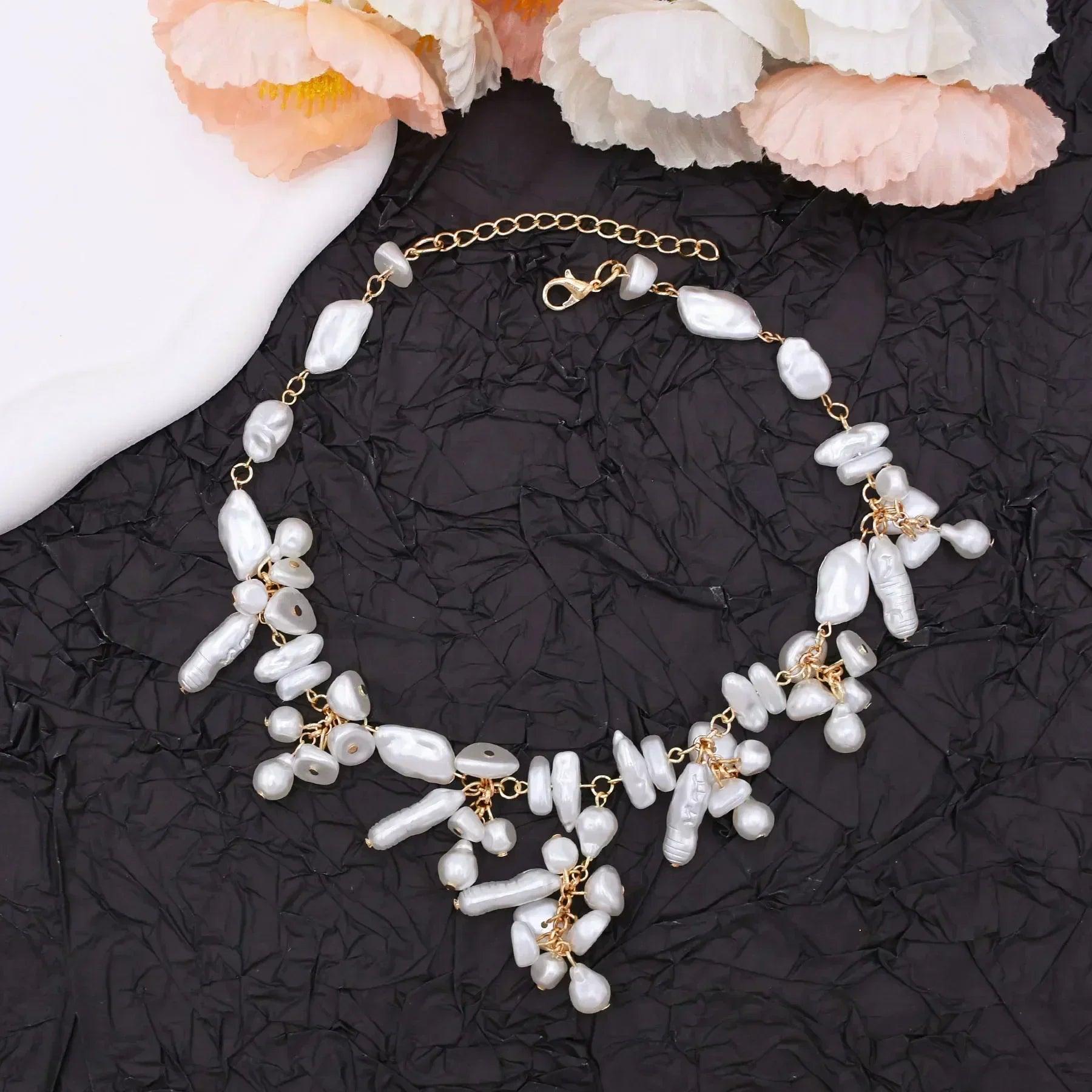 Luxury baroque irregularity pearl necklace double layered jewelry for women fashionable long chain dress female