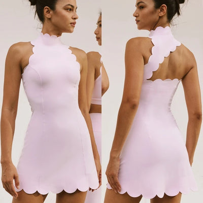 FUBEIKE Sleeveless Pullover Lace Tennis Dress Slim Fit Sporty Jumpsuit Woman Tight With Chest Pad Women's Sportswear One-Piece